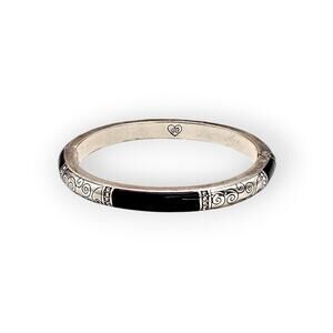 Brighton Wiltern Hinged Bangle Bracelet – Silver Plate & Black Enamel
